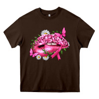 Chocolate Brown Breast Cancer with Ribbon Pink Lips Heavy Core Tee - texasbilliewilder