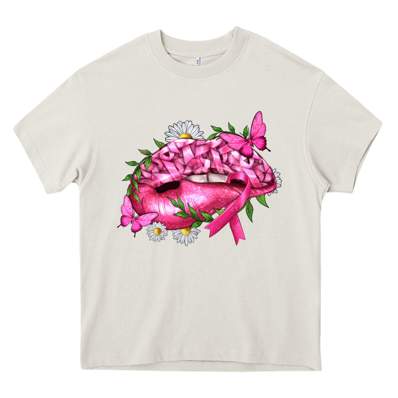 Breast Cancer With Ribbon Pink Lips Heavy Core Tee by texasbilliewilder | Teevron