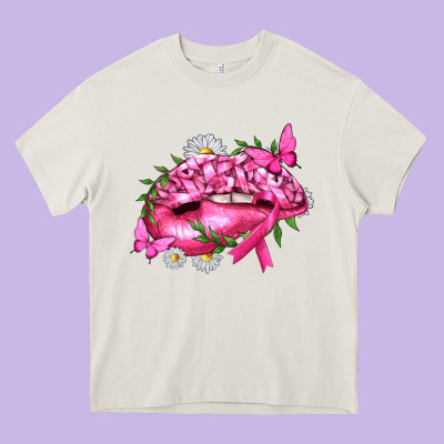 Breast Cancer With Ribbon Pink Lips Heavy Core Tee Designed By Texasbilliewilder