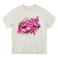Cream Breast Cancer with Ribbon Pink Lips Heavy Core Tee - texasbilliewilder