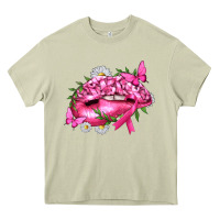 Mossy Breast Cancer with Ribbon Pink Lips Heavy Core Tee - texasbilliewilder