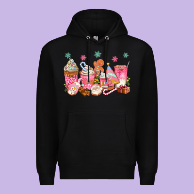 Pink Gingerbread Coffee Cups Premium Hoodie Designed By Texasbilliewilder