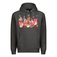 Charcoal Heather Pink gingerbread coffee cups Premium Hoodie - texasbilliewilder