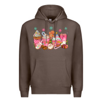 Coffee Pink gingerbread coffee cups Premium Hoodie - texasbilliewilder
