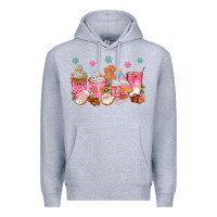 Heather Grey Pink gingerbread coffee cups Premium Hoodie - texasbilliewilder