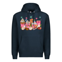 Navy Pink gingerbread coffee cups Premium Hoodie - texasbilliewilder
