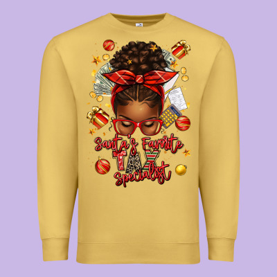 Santa Favorite Tax Specialist Afro Messy Bun Premium Sweatshirt Designed By Texasbilliewilder