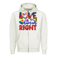 Oatmeal Heather Love İs a Human Right Zipper Hoodie - BundleAndBundleShop