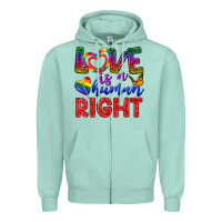 Seafoam Love İs a Human Right Zipper Hoodie - BundleAndBundleShop