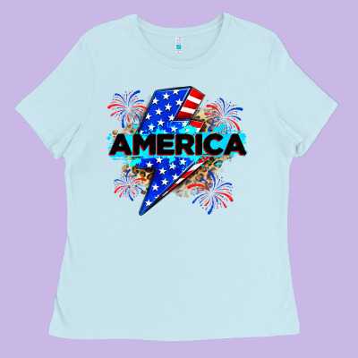 America With Lightning Bolt Ladies Tee Designed By Zillion Design Studio