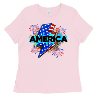 Bubblegum Pink America with lightning bolt Ladies Tee - Zillion Design Studio