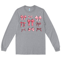 Heather Grey pink ribbons Long Sleeve Tee - MaliasSmallBusiness