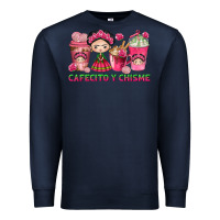 Navy cafecito y chisme with coffee cups Premium Sweatshirt - texasbilliewilder