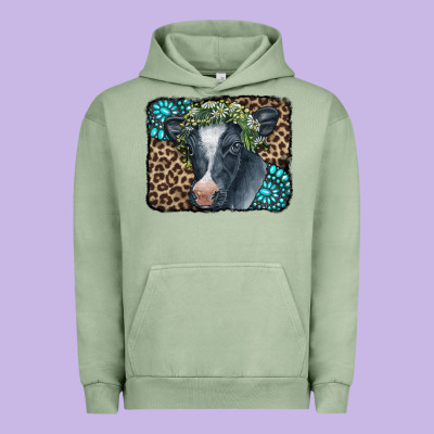 Floral Cow Leopard Gemstone Urban Hoodie Designed By Cowcowdesign