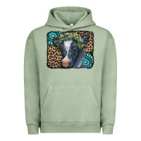 Pigment Oil Green Floral Cow Leopard Gemstone Urban Hoodie - CowCowDesign
