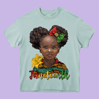 Juneteenth African Girl Heavy Core Tee Designed By Barkaloodesign