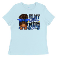 Baby Blue in my cheer mom era afro messy bun Ladies Tee - texasbilliewilder