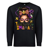 Black mardi gras mama messy bun Premium Sweatshirt - texasbilliewilder