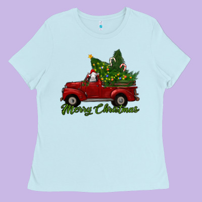 Merry Christmas Baby Sheep Trees With Truck Ladies Tee Designed By Ranaportraitstore