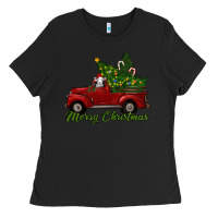 Black merry christmas baby sheep trees with truck Ladies Tee - RanaPortraitStore