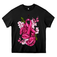 Black Cancer Boxing Gloves with Ribbon Heavy Core Tee - texasbilliewilder