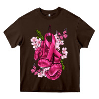 Chocolate Brown Cancer Boxing Gloves with Ribbon Heavy Core Tee - texasbilliewilder