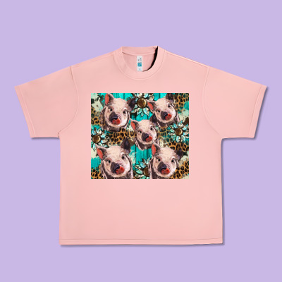 Western Cowhide Sunflower Baby Pig Urban Heavy Tee Designed By Barkaloodesign