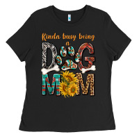 Black kinda busy being a dog mom Ladies Tee - texasbilliewilder