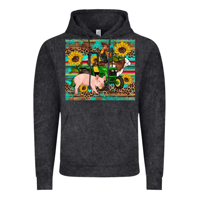 Western Farm Tractor Pig Rooster Cow Sunflowers Vintage Hoodie by Artiststas | Teevron
