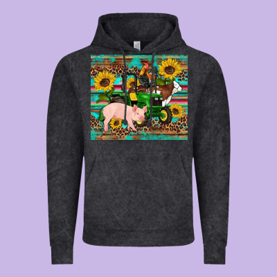 Western Farm Tractor Pig Rooster Cow Sunflowers Vintage Hoodie Designed By Artiststas