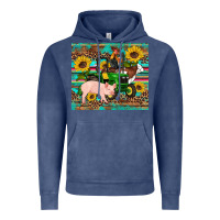Vintage Denim western farm tractor pig rooster cow sunflowers Vintage Hoodie - Artiststas