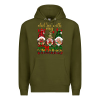 Army Green Chillin' with my gnomes Premium Hoodie - NancyCooperArtShop