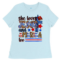 Baby Blue she loves jesus and america too Ladies Tee - Zillion Design Studio