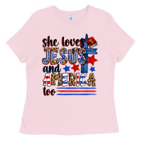 Bubblegum Pink she loves jesus and america too Ladies Tee - Zillion Design Studio