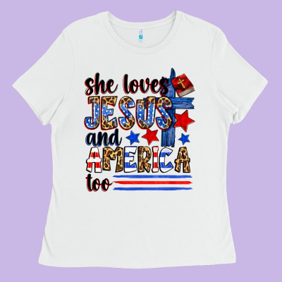 She Loves Jesus And America Too Ladies Tee Designed By Zillion Design Studio
