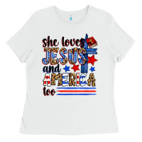 White she loves jesus and america too Ladies Tee - Zillion Design Studio