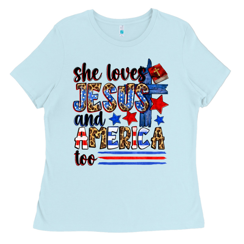 She Loves Jesus And America Too Ladies Tee by Zillion Design Studio | Teevron