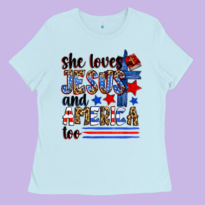 She Loves Jesus And America Too Ladies Tee Designed By Zillion Design Studio