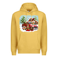 Antique Gold Christmas gnomes with red truck Premium Hoodie - NancyCooperArtShop