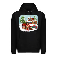 Black Christmas gnomes with red truck Premium Hoodie - NancyCooperArtShop