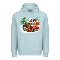 Blue Mist Christmas gnomes with red truck Premium Hoodie - NancyCooperArtShop