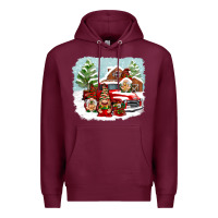 Burgundy Christmas gnomes with red truck Premium Hoodie - NancyCooperArtShop