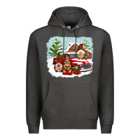 Charcoal Heather Christmas gnomes with red truck Premium Hoodie - NancyCooperArtShop