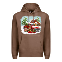 Chestnut Christmas gnomes with red truck Premium Hoodie - NancyCooperArtShop