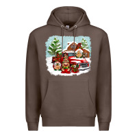 Coffee Christmas gnomes with red truck Premium Hoodie - NancyCooperArtShop