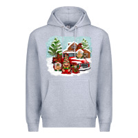 Heather Grey Christmas gnomes with red truck Premium Hoodie - NancyCooperArtShop
