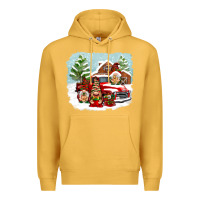 Mustard Christmas gnomes with red truck Premium Hoodie - NancyCooperArtShop