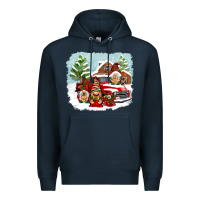 Navy Christmas gnomes with red truck Premium Hoodie - NancyCooperArtShop