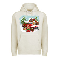 Oatmeal Heather Christmas gnomes with red truck Premium Hoodie - NancyCooperArtShop
