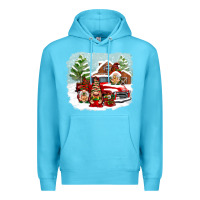 Ocean Blue Christmas gnomes with red truck Premium Hoodie - NancyCooperArtShop
